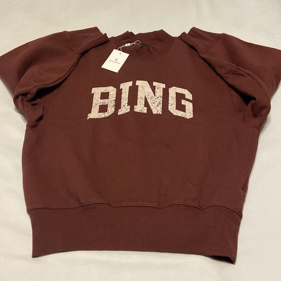 ANINE BING Burgundy Bradie 'Bing' Sweatshirt NWTS Rib Mock Neck Size Medium - Picture 14 of 16